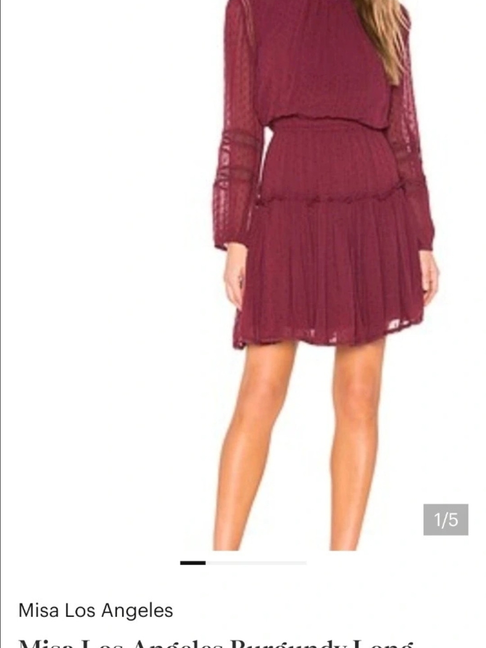Misa Los Angeles Burgundy Long-Sleeve Tiered Midi Dress